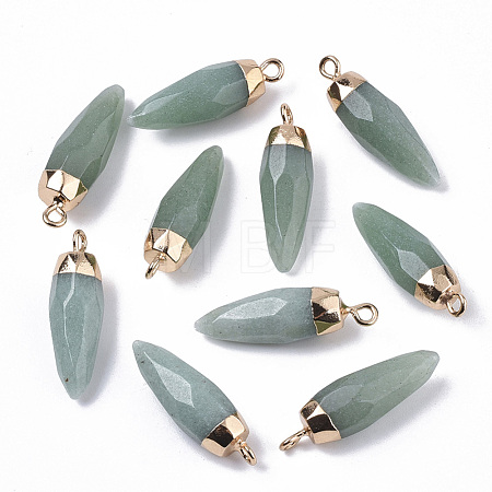 Top Golden Plated Natural Aventurine Pointed Pendants G-S359-078B-1