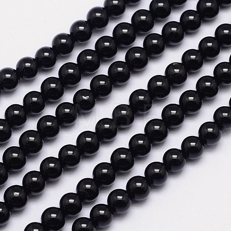 Natural Black Tourmaline Round Bead Strands G-I160-01-6mm-1