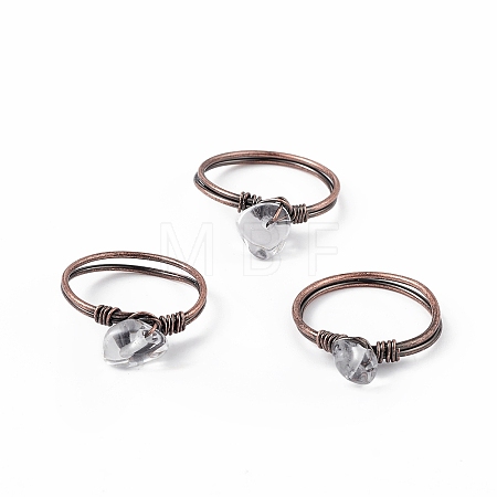 Natural Quartz Crystal Chips Finger Ring RJEW-L082-03R-02-1