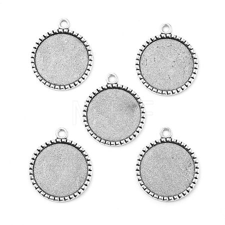 Tibetan Style Antique Silver Alloy Flat Round Pendant Cabochon Settings TIBEP-M022-38AS-1