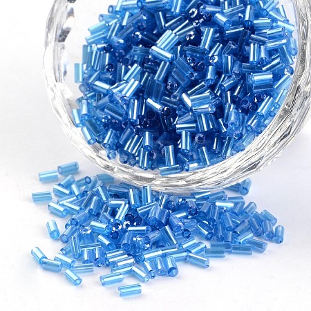 Transparent Colours Pearl Luster Plated Round Hole Glass Bugle Beads SEED-I001-103B-1