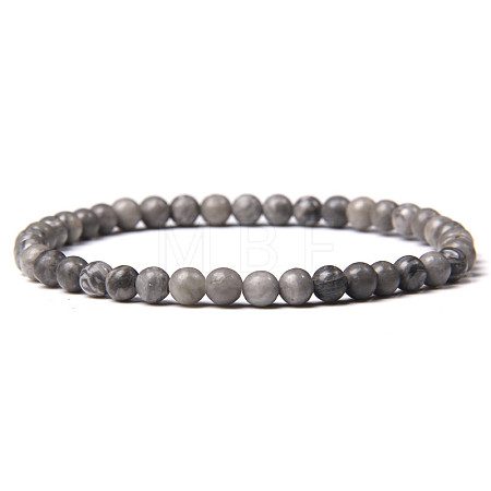 4mm Round Natural Map Stone Beads Bracelet for Men KG3069-21-1