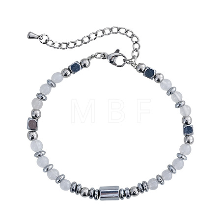 Natural White Jade & Stainless Steel Beaded Bracelets for Women ID8226-5-1