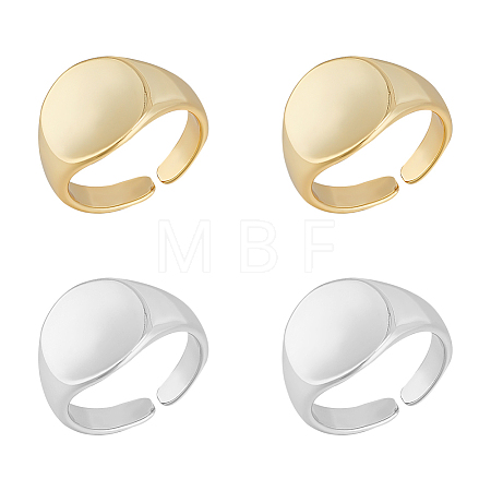 4Pcs 2 Colors Brass Flat Round Signet Ring RJEW-UN0002-60-1