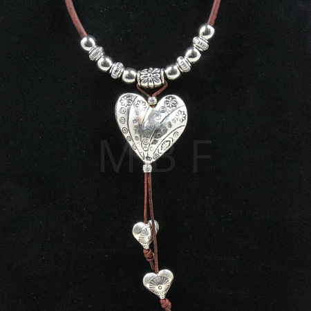 Boho Alloy Heart Pendant Leather Cord Necklaces for Women WG14524-01-1