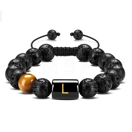 Natural Tiger Eye & Lava Rock Round Beads Adjustable  Bracelets TV6214-12-1