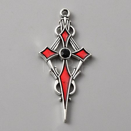 Jet Rhinestone Cross Pendant with Red Enamel ENAM-WH0001-06AS-03-1