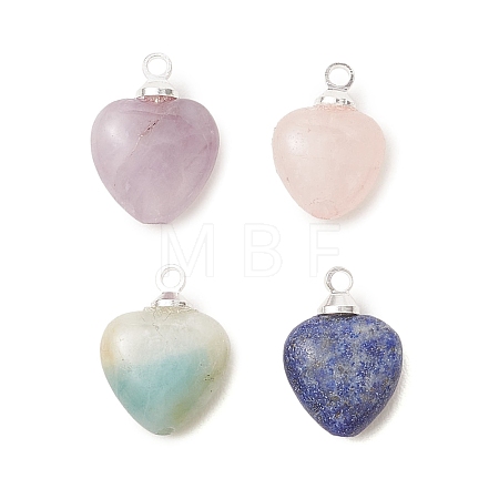 Natural Amethyst & Flower Amazonite & Lapis Lazuli & Rose Quartz Heart Charms PALLOY-JF04889-01-1