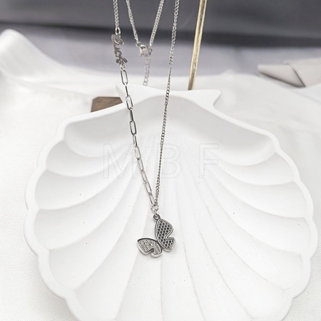 304 Stainless Steel Butterfly Pendant Necklaces for Women WG67215-02-1