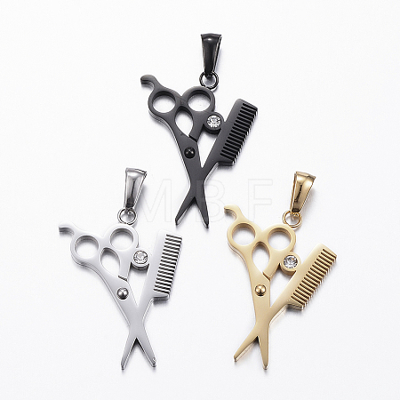 304 Stainless Steel Rhinestone Pendants STAS-P157-02-1