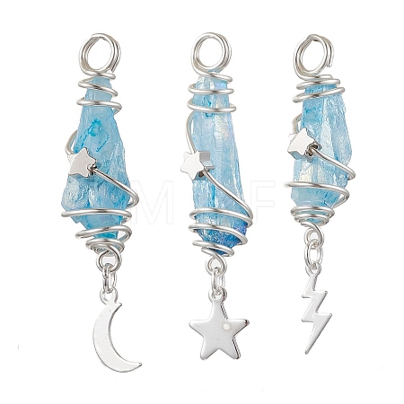 3Pcs 3 Styles Electroplated Natural Quartz Crystal Nuggets Copper Wire Wrapped Pendants PALLOY-JF03128-04-1