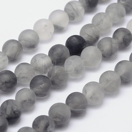 Frosted Natural Cloudy Quartz Round Beads Strands G-F255-02-8mm-1