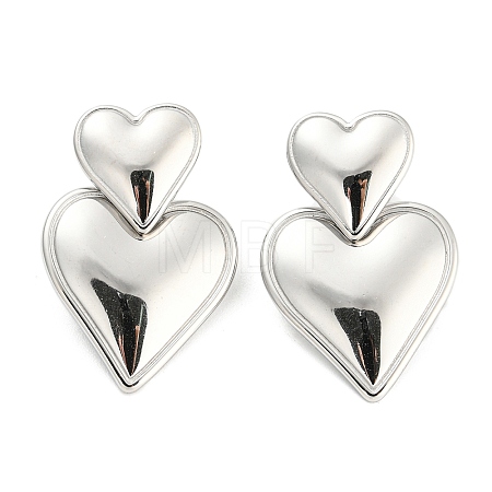 Non-Tarnish 304 Stainless Steel Double Heart Dangle Stud Earrings for Women LS-EJEW-D076-01A-P-1