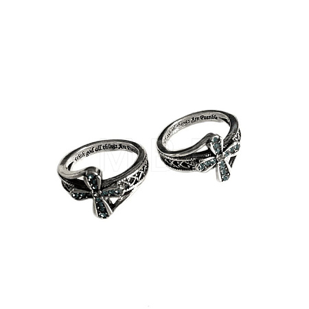 Rhinestone Cross Finger Rings WG60763-04-1