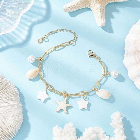 Natural Freshwater Shell Beads & Alloy Enamel Charm Bracelets BJEW-JB12214-03-1