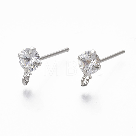 Brass Micro Clear Cubic Zirconia Stud Earring Findings X-KK-R132-066P-NF-1