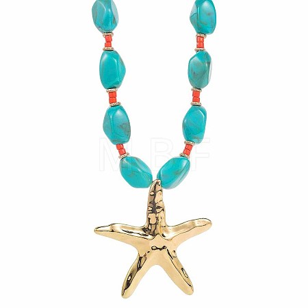 Ocean Alloy Starfish Pendant Resin Nuggets Beaded Necklaces for Women WG3D01A-03-1