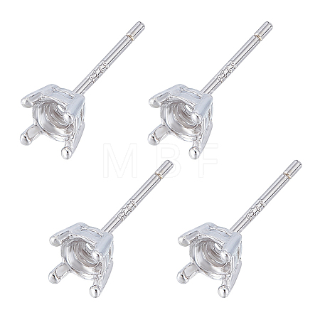 2 Pairs 925 Sterling Silver Stud Earring Settings STER-BC0002-89A-1