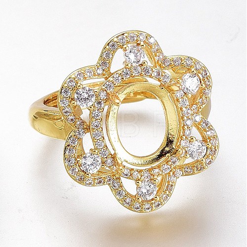 Adjustable Brass Micro Pave Clear Cubic Zirconia Finger Ring Components ZIRC-I049-12G-1