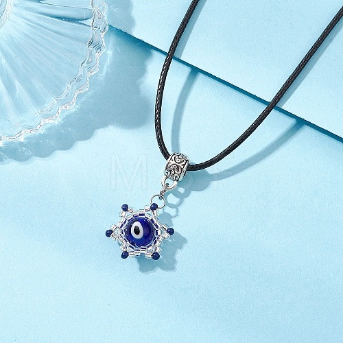 Evil Eye Handmade Lampwork & Glass Sead Beaded Pendant Necklaces NJEW-MZ00092-04-1