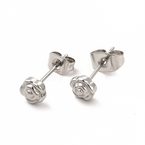 304 Stainless Steel Flower Stud Earrings for Women EJEW-C004-04P-1