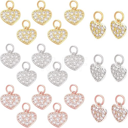  24Pcs 3 Colors Brass Micro Pave Clear Cubic Zirconia Charms KK-NB0001-41-1