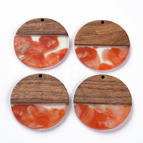 Transparent Resin & Walnut Wood Pendants RESI-T035-35D-1