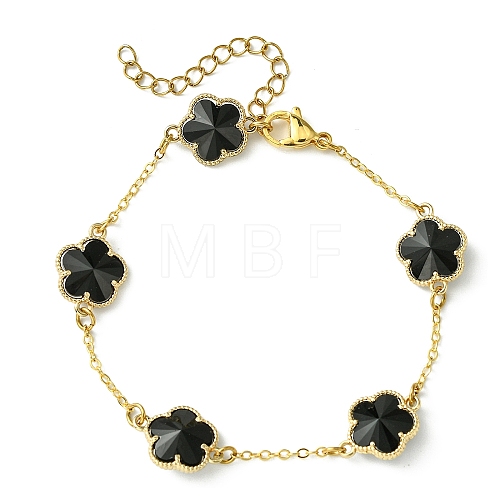 Glass Flower Link Bracelets BJEW-JB10219-03-1