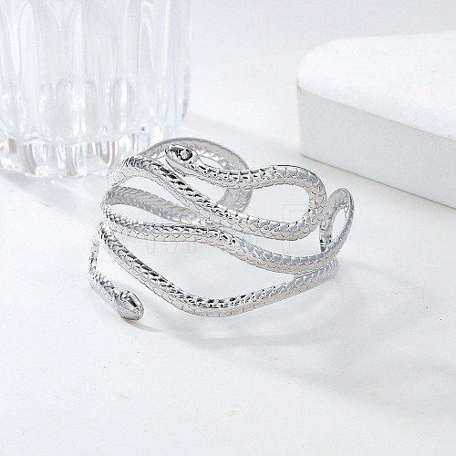 Snake Alloy Cuff Torque Bangles for Women BJEW-K260-01P-1