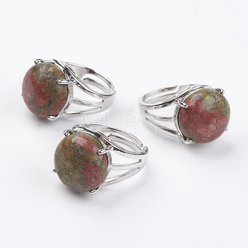 Adjustable Natural Unakite Finger Rings RJEW-F075-01F-1