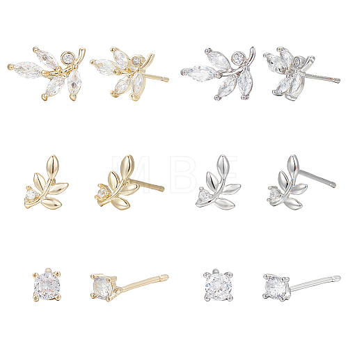 ANATTASOUL 2 Sets 2 Colors Brass Micro Pave Cubic Zirconia Stud Earrings Set EJEW-AN0004-49-1