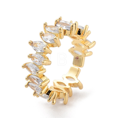 Brass with Cubic Zirconia Open Cuff Rings RJEW-B053-05-1