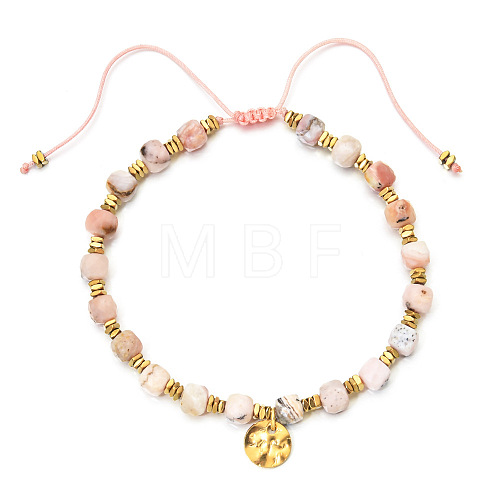 Bohemian Style Natural Pink Aventurine Cube Braided Bead Bracelet YV1392-3-1