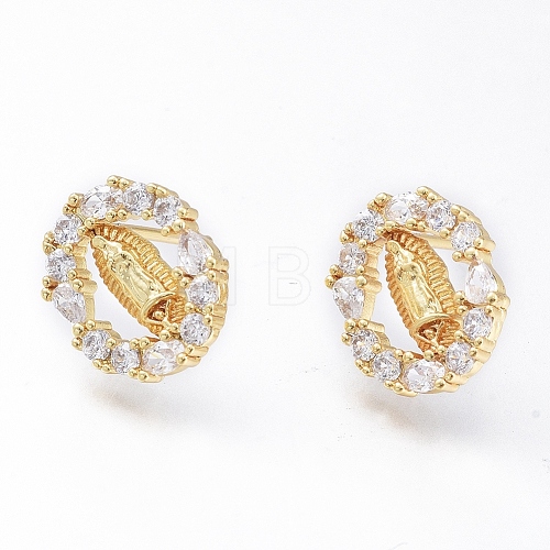 Brass Micro Pave Cubic Zirconia Ear Studs EJEW-G279-03G-01-1