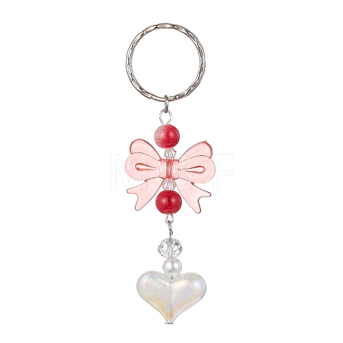 Acrylic Heart with Bowknot Keychains KEYC-JKC00612-01-1