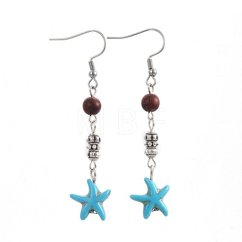 Synthetic Turquoise Dangle Earrings EJEW-JE02976-01-1