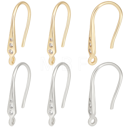16Pcs 2 Colors Brass Micro Pave Clear Cubic Zirconia Earring Hooks KK-BBC0008-07-1