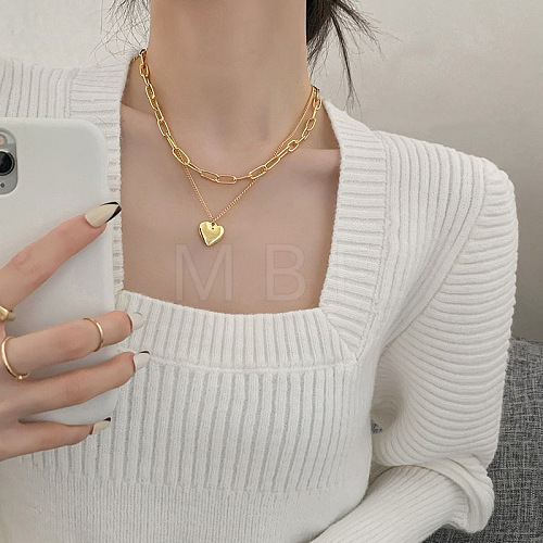 Alloy Heart Pendant Double Layer Necklaces for Women WG28BBE-07-1