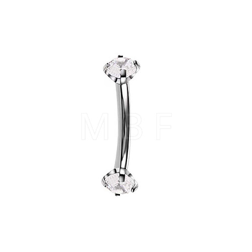 304 Stainless Steel Flat Round Cubic Zirconia Eyebrow Curved Barbell Rings WG8201B-03-1