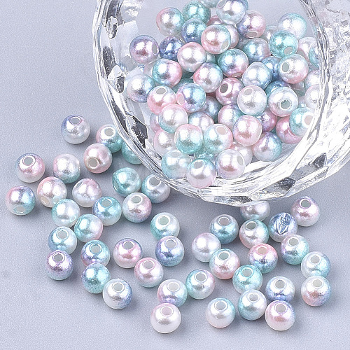 Rainbow ABS Plastic Imitation Pearl Beads OACR-Q174-6mm-05-1
