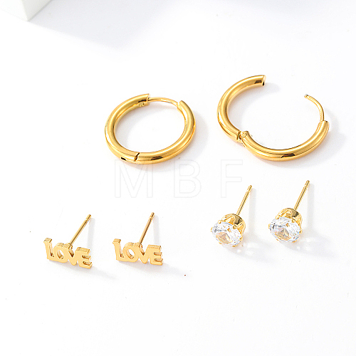 3 Pairs 3 Style Stainless Steel Huggie Hoop Earring & Stud Earring Sets HD4662-1-1