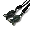 Natural Moss Agate Fish Pendant Black Nylon Cord Necklaces NJEW-G185-01F-4