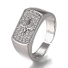 Brass Micro Pave Clear Cubic Zirconia Cuff Rings RJEW-H538-15-4