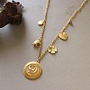 Brass Micro Pave Clear Cubic Zirconia Coin Clover Heart Multi Pendant Necklaces for Women WG98C8B-01-1