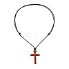 Adjustable Wood Religion Cross Pendant Black Waxed Cord Necklaces for Women Men FS-WGC7380-01-5
