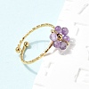 Adjustable 304 Stainless Steel with Natural Mixed Stone Cuff Open Rings RJEW-P187-01G-08-4