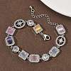 Brass Micro Pave Cubic Zirconia & Cat Eye Rectangle & Square & Oval Link Chain Bracelets for Women BJEW-G764-08P-3