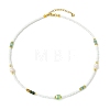 Natural Green Aventurine Heishi Beads & Rice Natural Pearl & Glass Seed Beaded Necklaces NJEW-JN06249-01-3