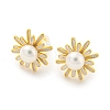 Brass Flower Stud Earrings with Natural Pearl EJEW-Z020-09G-1