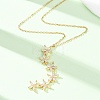 Brass Crystal Rhinestone 5 Flower Y Pendant 201 Stainless Steel Chain Necklaces for Women NJEW-C110-01G-2